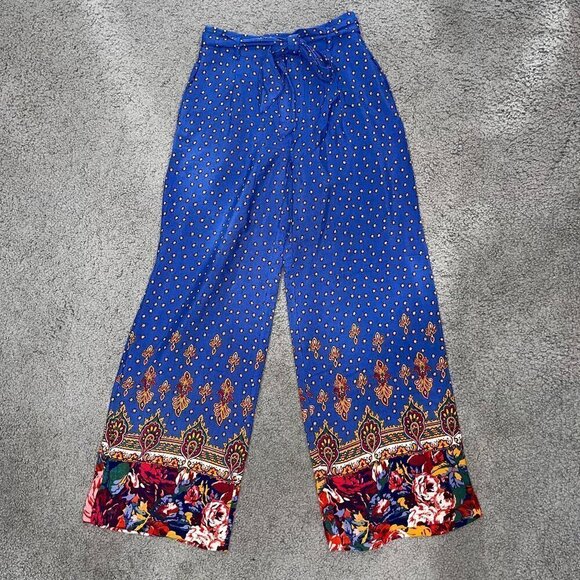 EttTwa Anthro Anthropologie Print Border Extra Wide Leg Trouser Palazzo Pants -0 - Picture 1 of 12